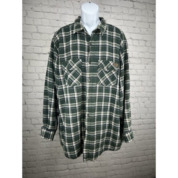 Wrangler Riggs Workwear Green Plaid Button Up Collared Flannel Shirt Size 2XT - Picture 1 of 13